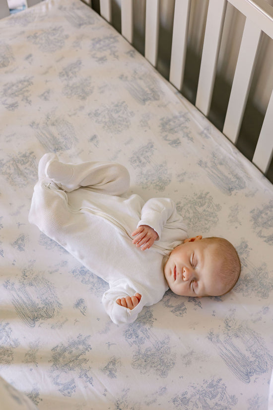 Spring Toile Blue Fitted Cot Sheet