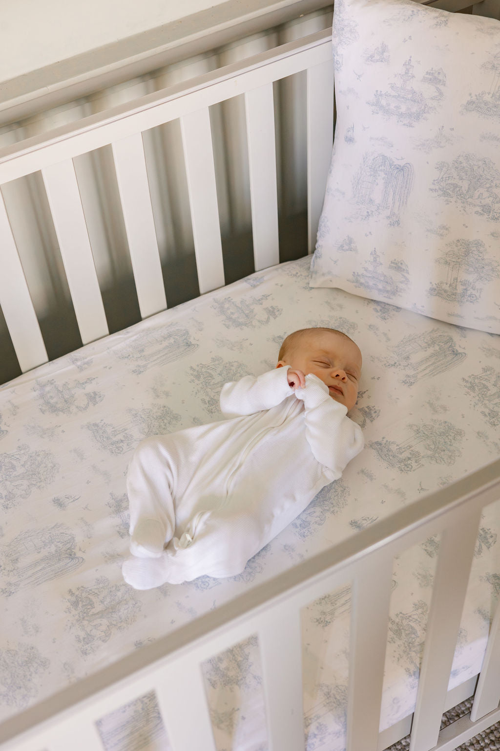 Spring Toile Blue Fitted Cot Sheet