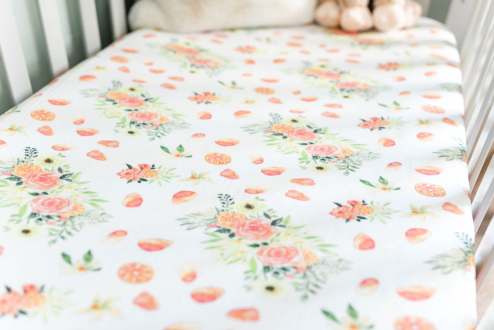 Orange Bloom Fitted Cot Sheet